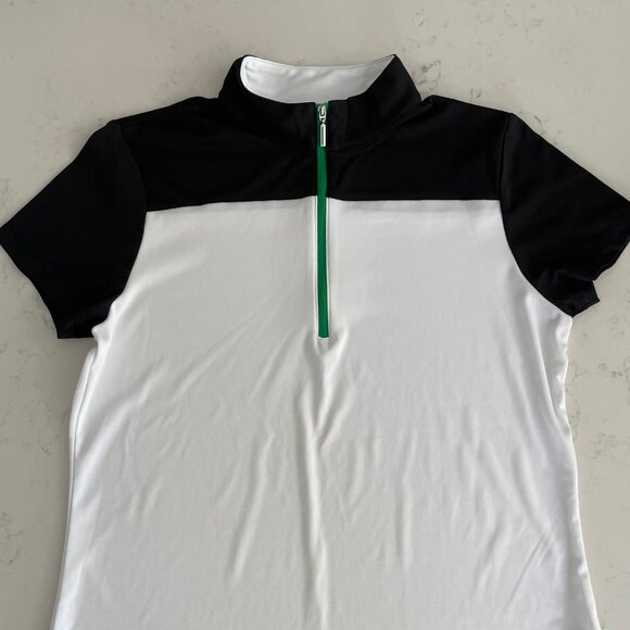 IZOD Perform X Golf SS 1/2 Zip Polyester Hi Collar Top Black+White Sz M NWOT - Picture 8 of 12